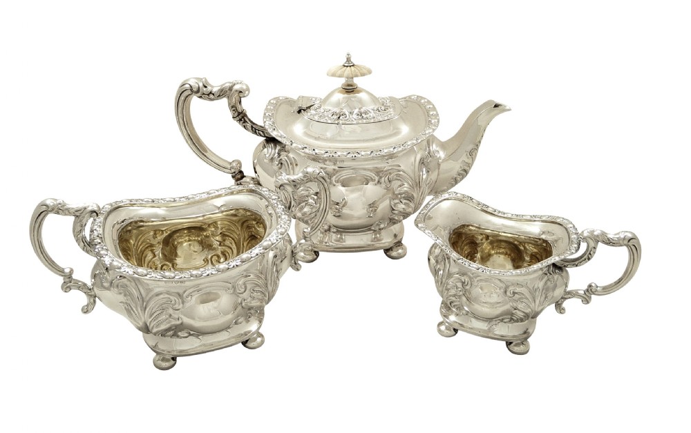 Antique Edwardian Sterling Silver 3 Piece Bachelor Tea Set 1903 View X