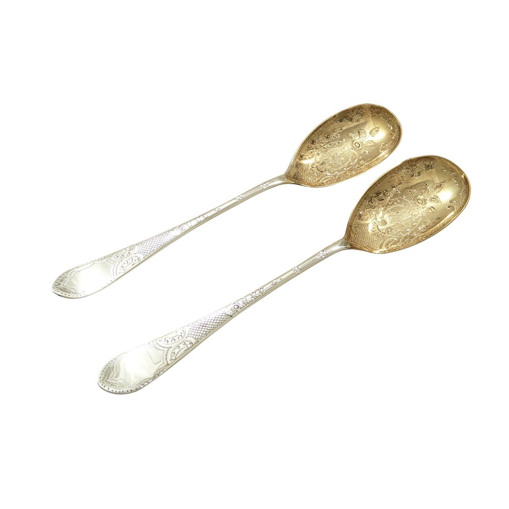 Pair of Antique Victorian Sterling Silver Serving Spoons 1900