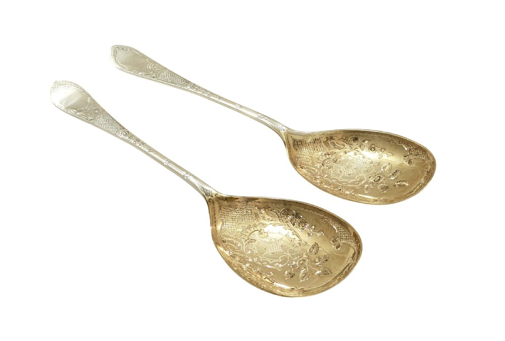 Pair of Antique Victorian Sterling Silver Serving Spoons 1900 View VIII