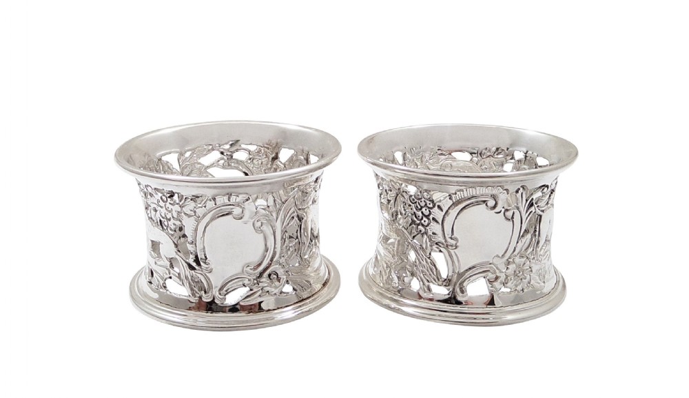 Pair of Antique Edwardian Sterling Silver 'Animals' Napkin Rings in Case 1902 View II
