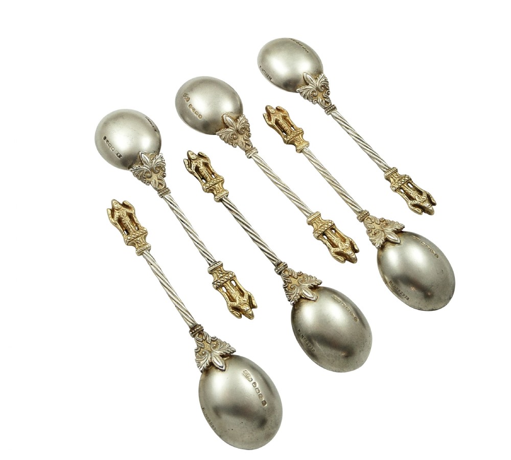 Set of 12 Antique Victorian Frosted Silver Gilt Teaspoons 1888 View VII