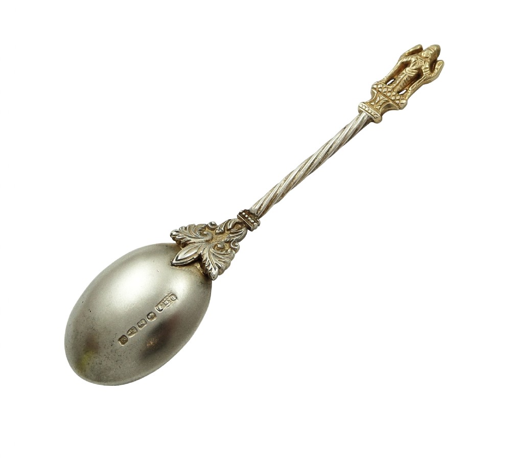 Set of 12 Antique Victorian Frosted Silver Gilt Teaspoons 1888 View VIII