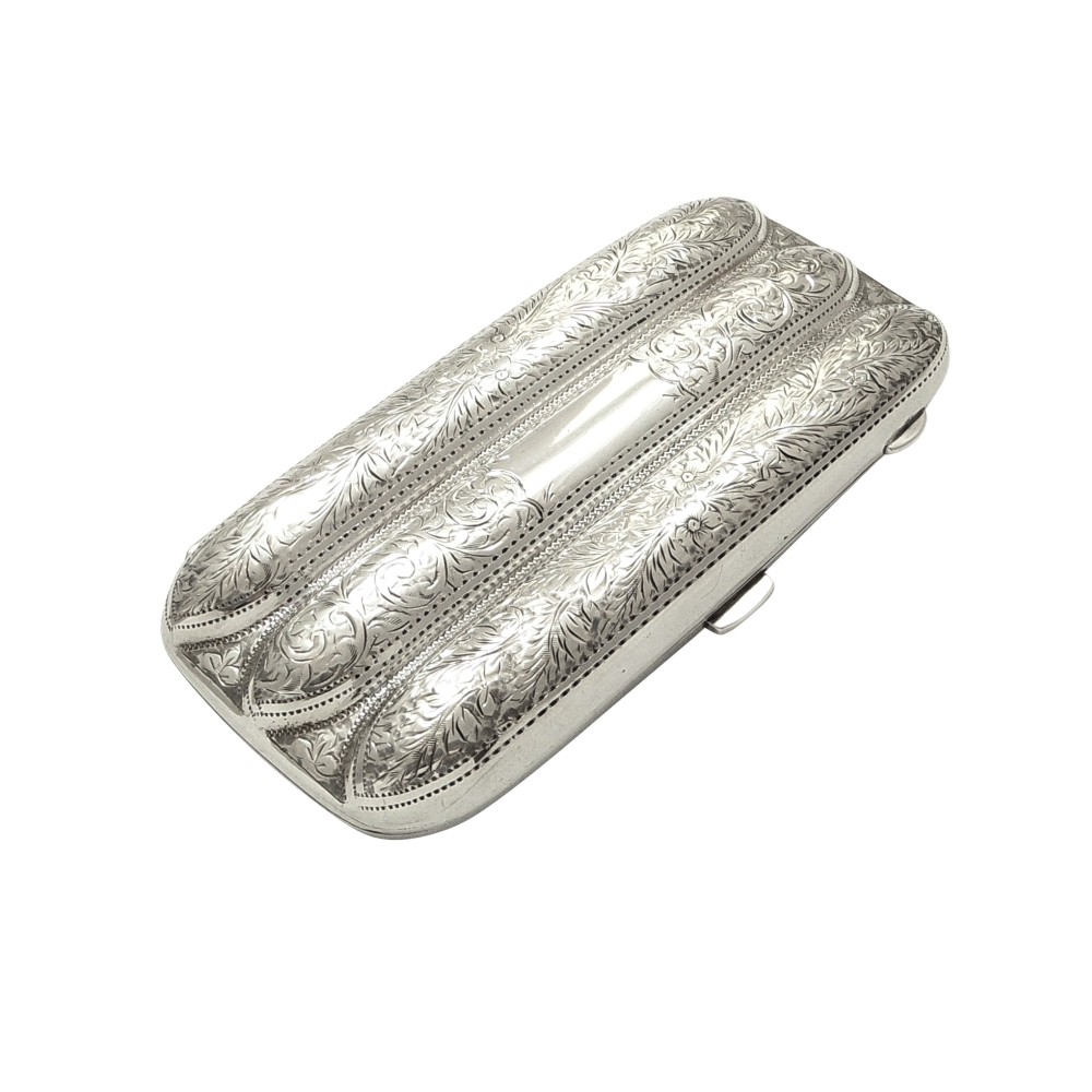 Antique Sterling Silver 3 Tube Cigar Case 1913