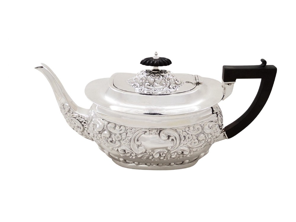 Antique Edwardian Sterling Silver Teapot in Presentation Case 1902 View II