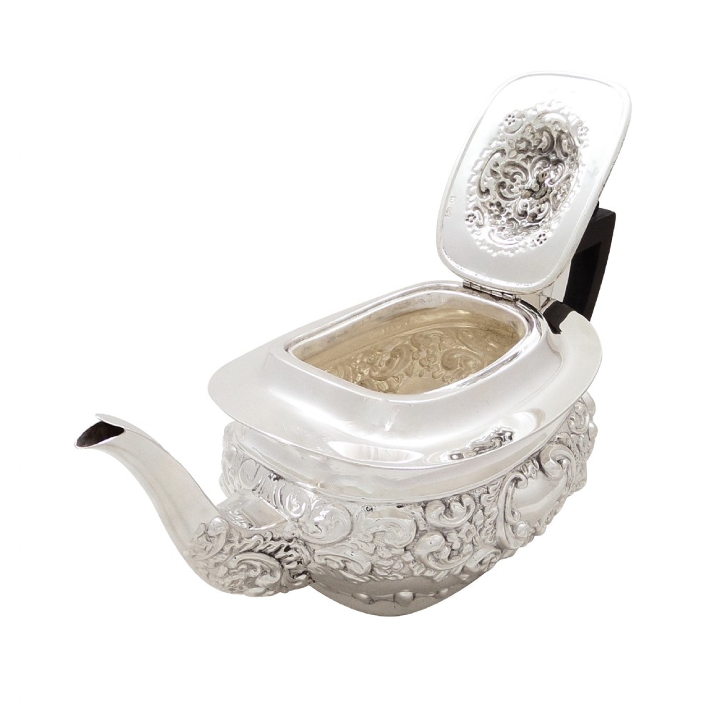 Antique Edwardian Sterling Silver Teapot in Presentation Case 1902 View VIII