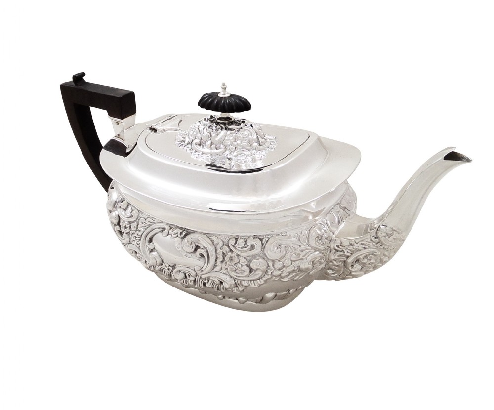 Antique Edwardian Sterling Silver Teapot in Presentation Case 1902 View X