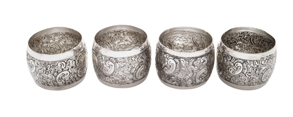 Set of 4 Antique Victorian Sterling Silver Napkin Rings in Case 1898 View IX