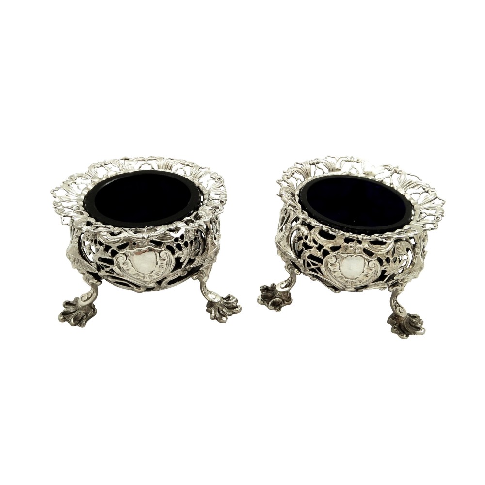 Pair of Antique Victorian Sterling Silver 'Oriental Heads' Salts 1840