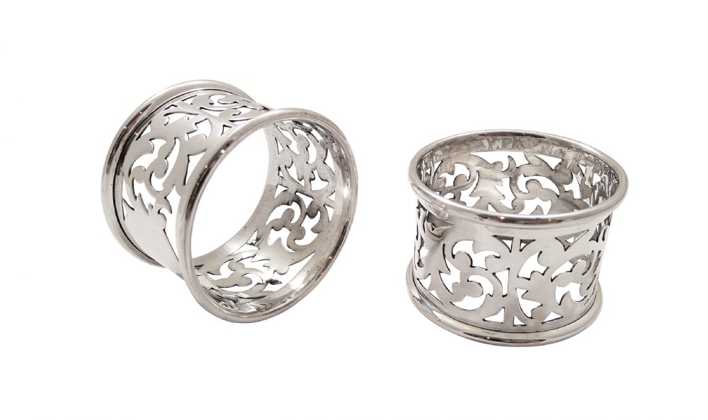 Pair of Antique Edwardian Sterling Silver Napkin Rings in Case 1904 View II