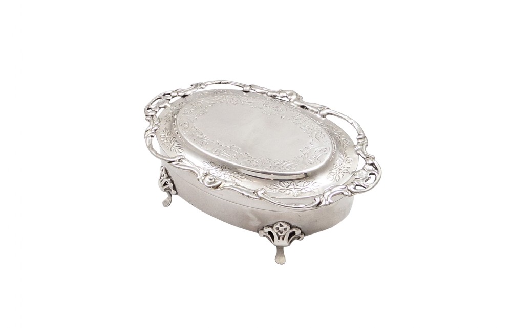 Antique Edwardian Sterling Silver Trinket Box 1907 View V