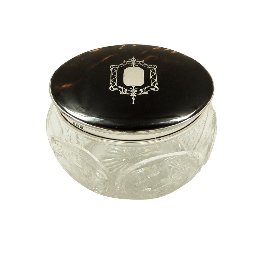 Large Antique Sterling Silver & Tortoiseshell Vanity Jar 1923