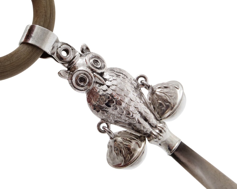 Antique Sterling Silver 'Owl' Baby Rattle 1930 View IV