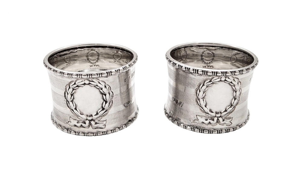 Pair of Antique Sterling Silver Napkin Rings in Case 1912 View II