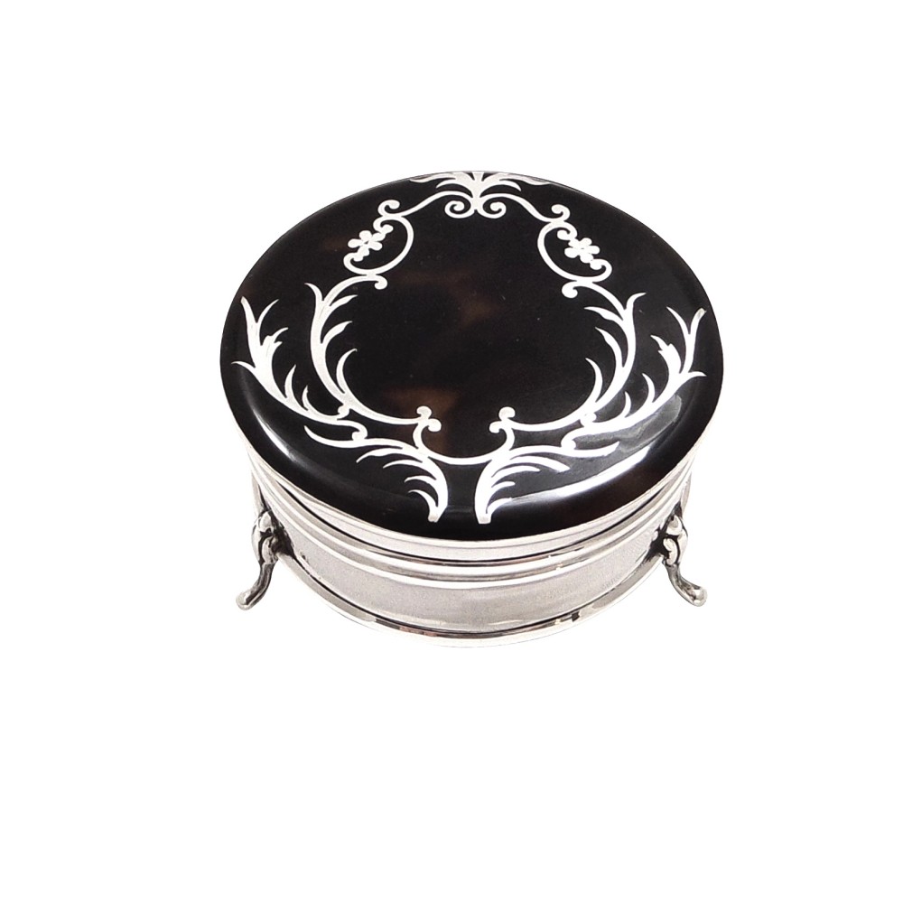 Antique Sterling Silver & Tortoiseshell Trinket Box 1929