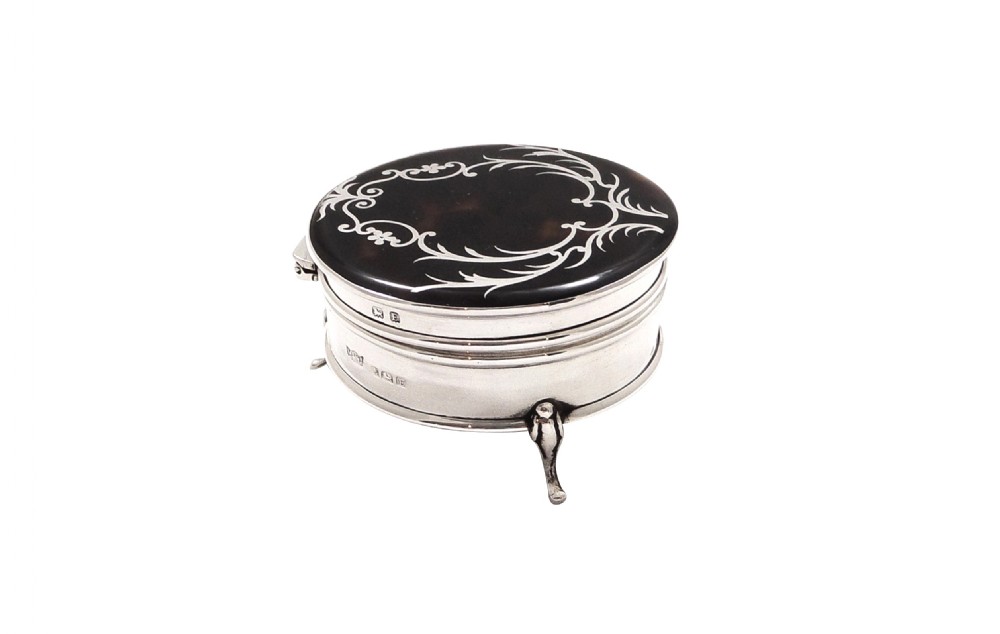 Antique Sterling Silver & Tortoiseshell Trinket Box 1929 View II