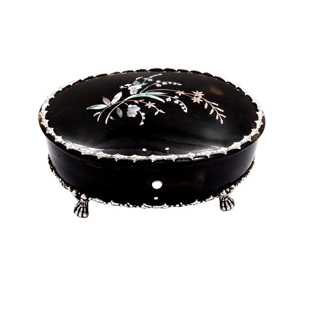 Antique Edwardian Tortoiseshell & Silver Trinket Box 1907