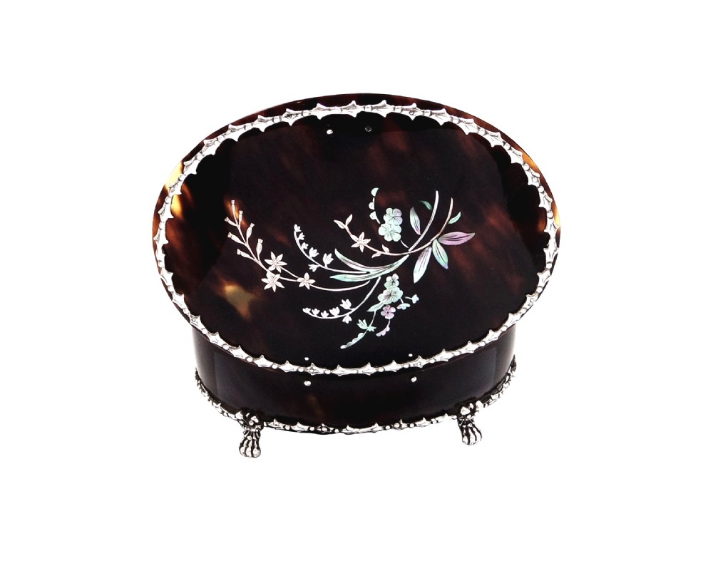 Antique Edwardian Tortoiseshell & Silver Trinket Box 1907 View V