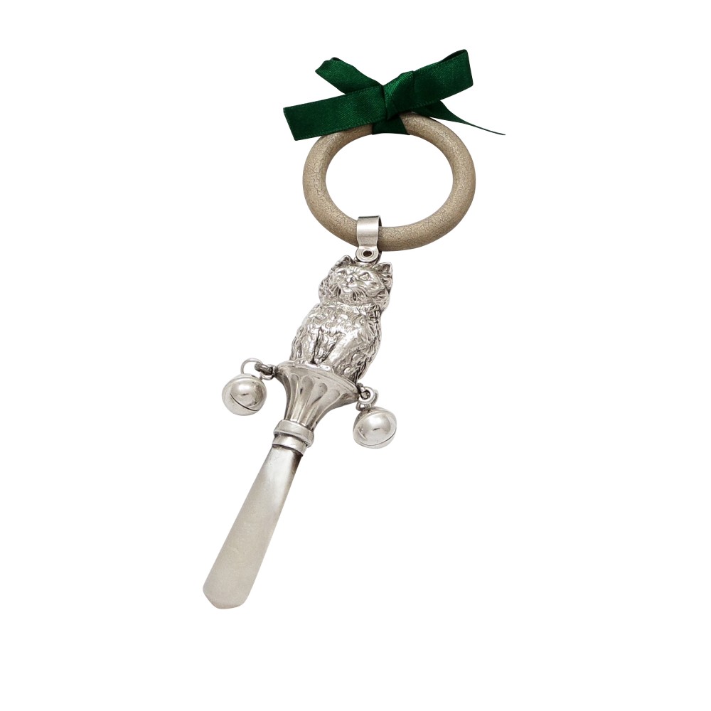 Antique Sterling Silver 'Cat' Baby Rattle 1928