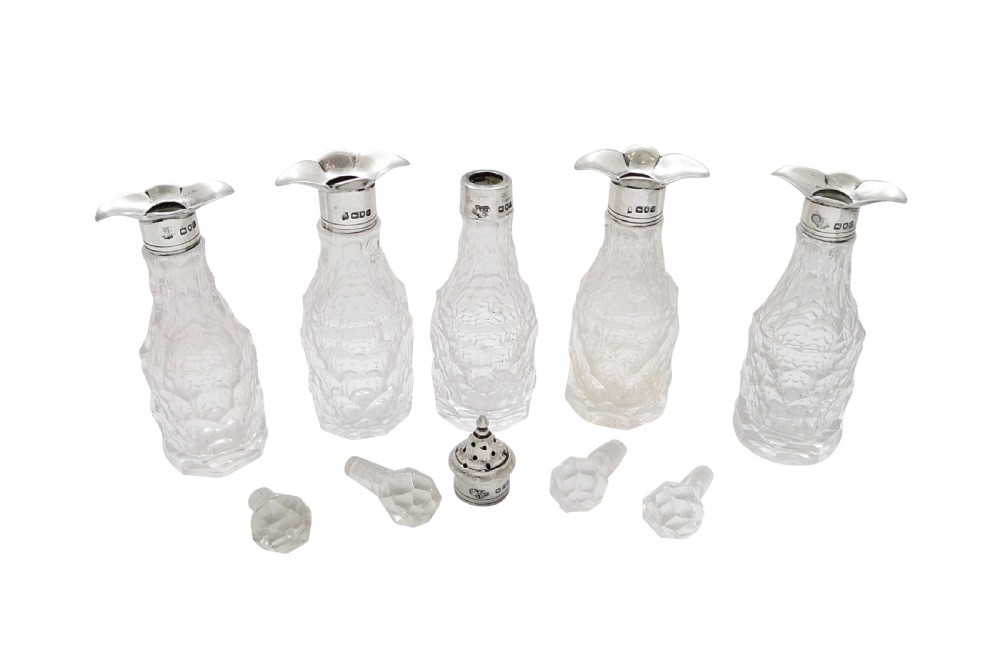 Antique Victorian Sterling Silver & Cut Glass Cruet Set 1900 View III