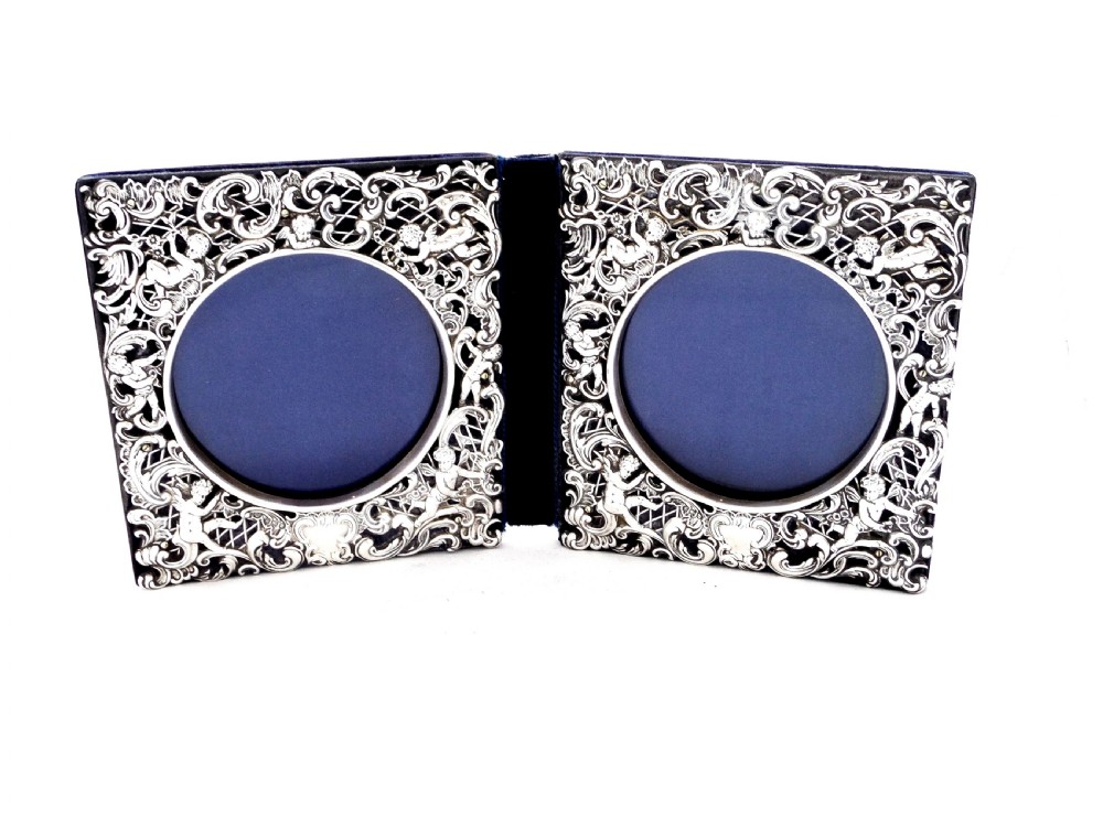 Antique Edwardian Sterling Silver Double Folding Photo Frame 1902 View VI