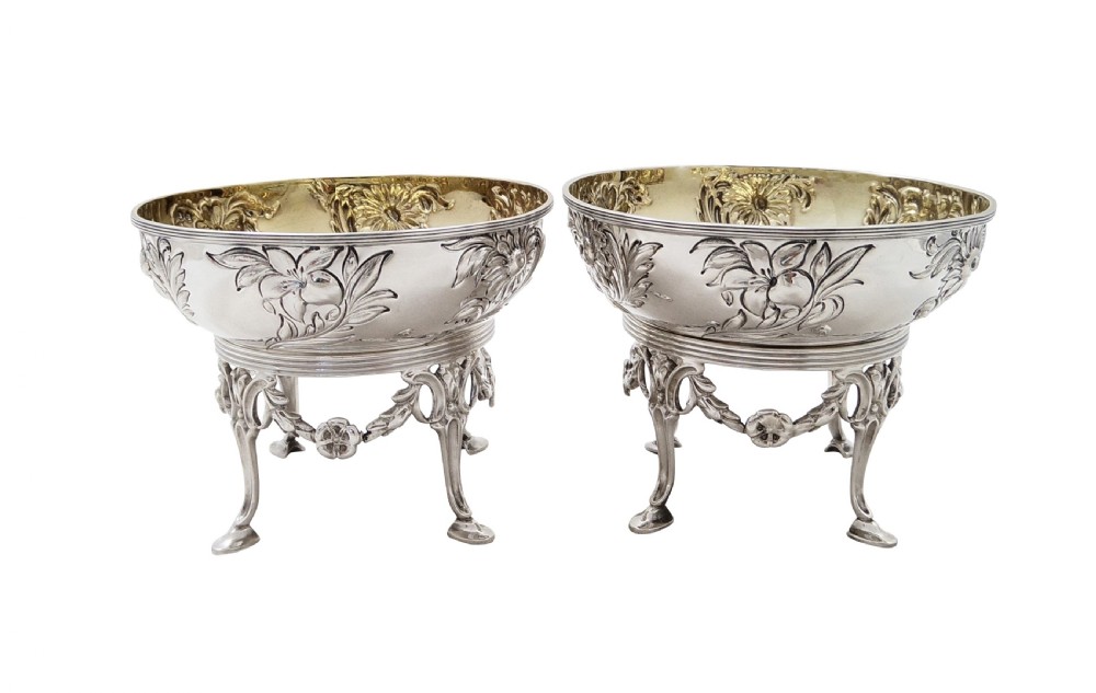 Pair of Antique Edwardian Sterling Silver Bowls / Dishes on Stands 1901 View IX