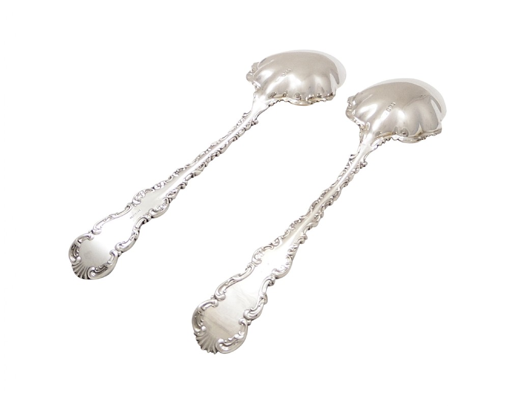 Pair of Antique Victorian Sterling Silver Serving Spoons in Case 1895 View III