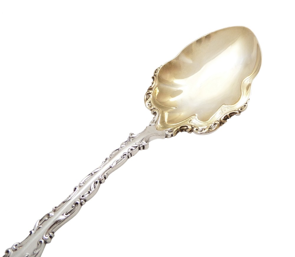 Pair of Antique Victorian Sterling Silver Serving Spoons in Case 1895 View IV