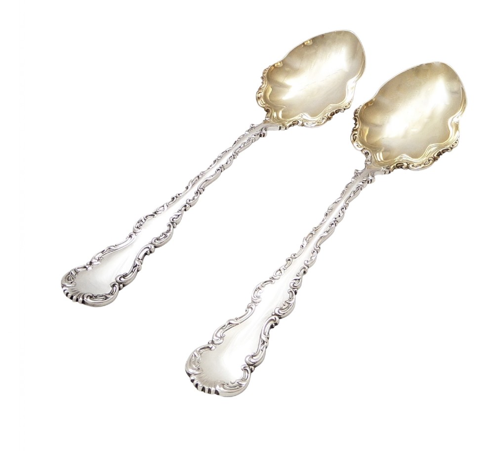 Pair of Antique Victorian Sterling Silver Serving Spoons in Case 1895 View VIII