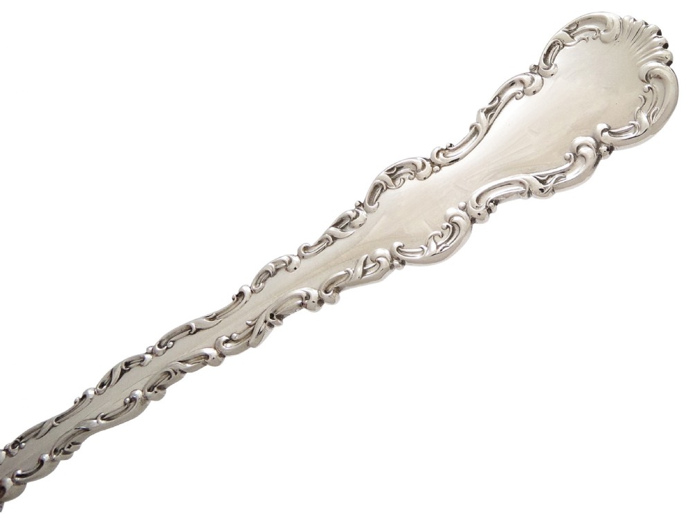 Pair of Antique Victorian Sterling Silver Serving Spoons in Case 1895 View IX