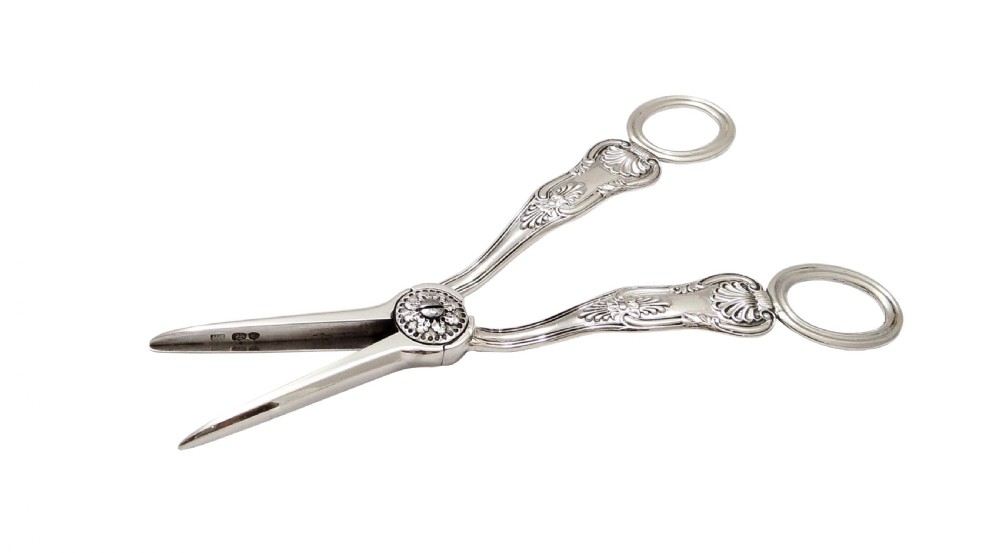 Pair of Antique Georgian Sterling Silver Grape Scissors / Shears in Case 1830 View VI