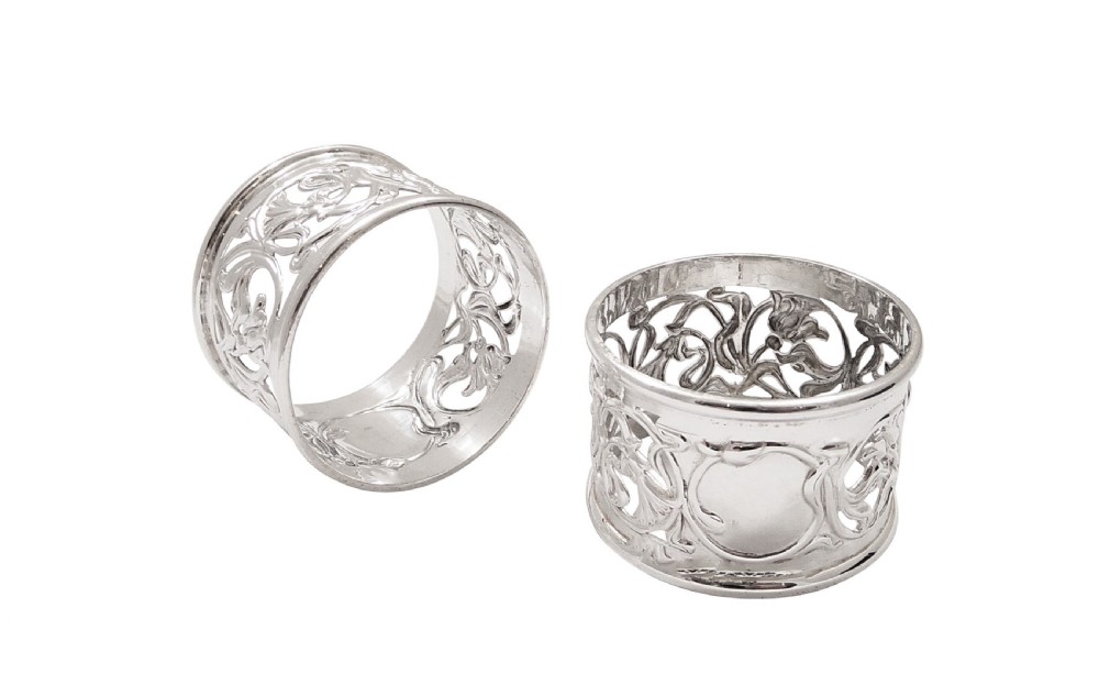 Pair of Antique Edwardian Sterling Silver Napkin Rings in Case 1903 View II