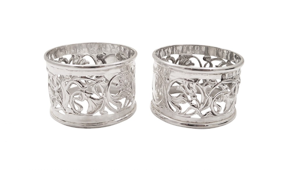 Pair of Antique Edwardian Sterling Silver Napkin Rings in Case 1903 View III
