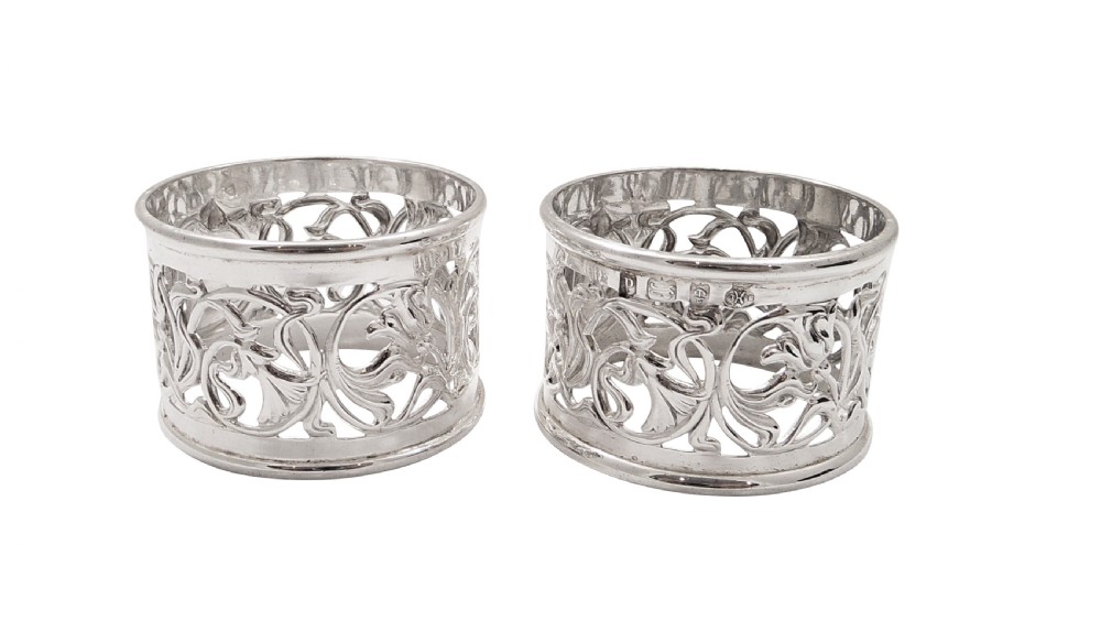 Pair of Antique Edwardian Sterling Silver Napkin Rings in Case 1903 View VI