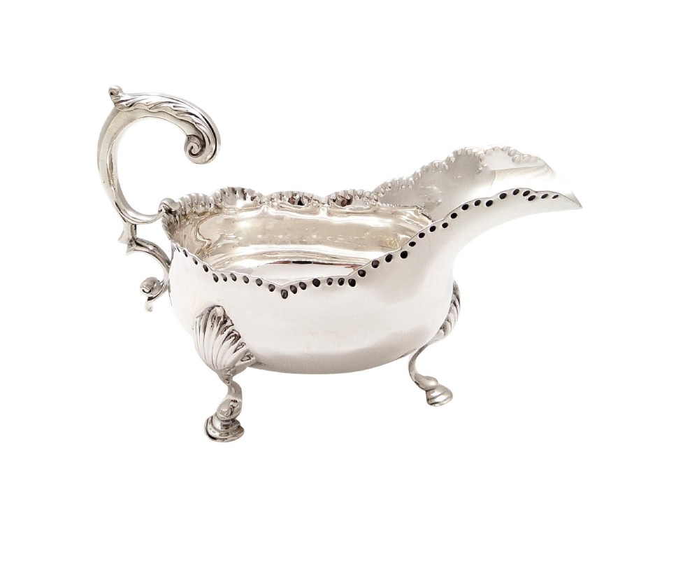 Pair of Antique Victorian Sterling Silver Gravy Boats / Sauce Jugs 1890 View V