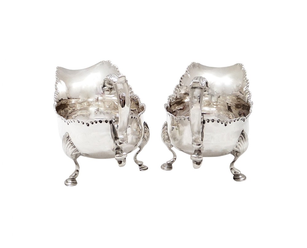Pair of Antique Victorian Sterling Silver Gravy Boats / Sauce Jugs 1890 View VII