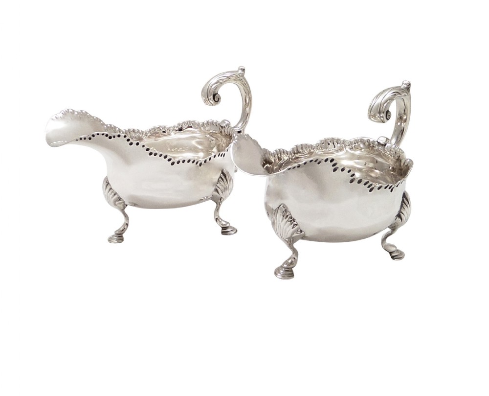 Pair of Antique Victorian Sterling Silver Gravy Boats / Sauce Jugs 1890 View IX