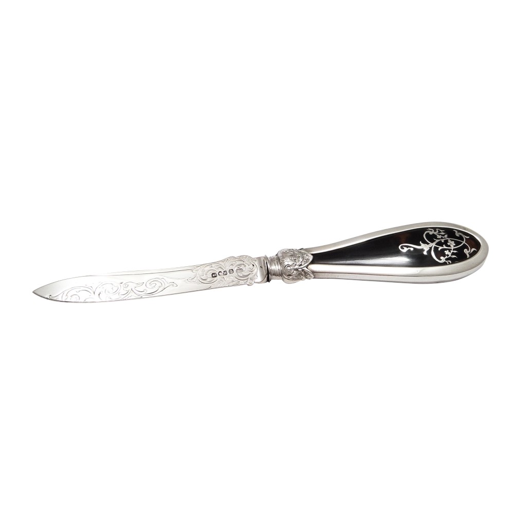 Antique Victorian Sterling Silver & Tortoiseshell Letter Knife 1856