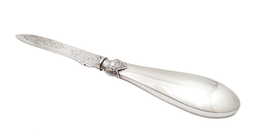 Antique Victorian Sterling Silver & Tortoiseshell Letter Knife 1856 View V