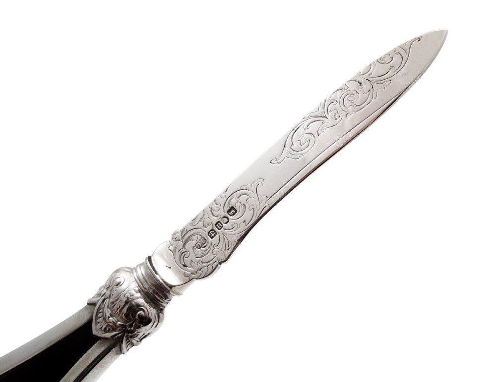 Antique Victorian Sterling Silver & Tortoiseshell Letter Knife 1856 View VI