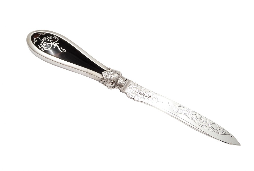 Antique Victorian Sterling Silver & Tortoiseshell Letter Knife 1856 View IX