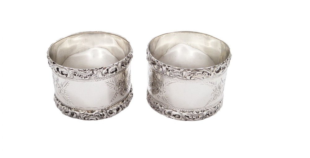 Pair of Antique Edwardian Sterling Silver Napkin Rings in Case 1903/4 View II
