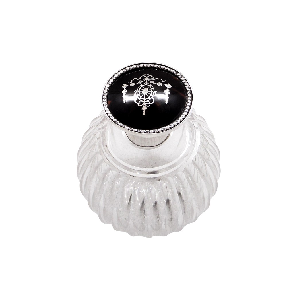 Antique Sterling Silver &  Inlaid Tortoiseshell Perfume / Scent Bottle 1911