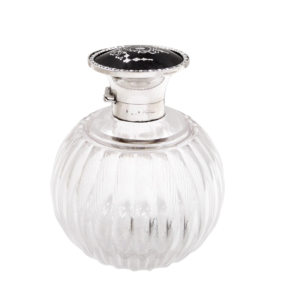 Antique Sterling Silver &  Inlaid Tortoiseshell Perfume / Scent Bottle 1911 View VI