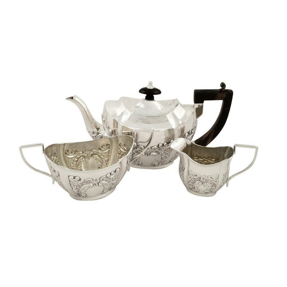 Antique Victorian Sterling Silver 3 Piece Bachelor Teaset 1896