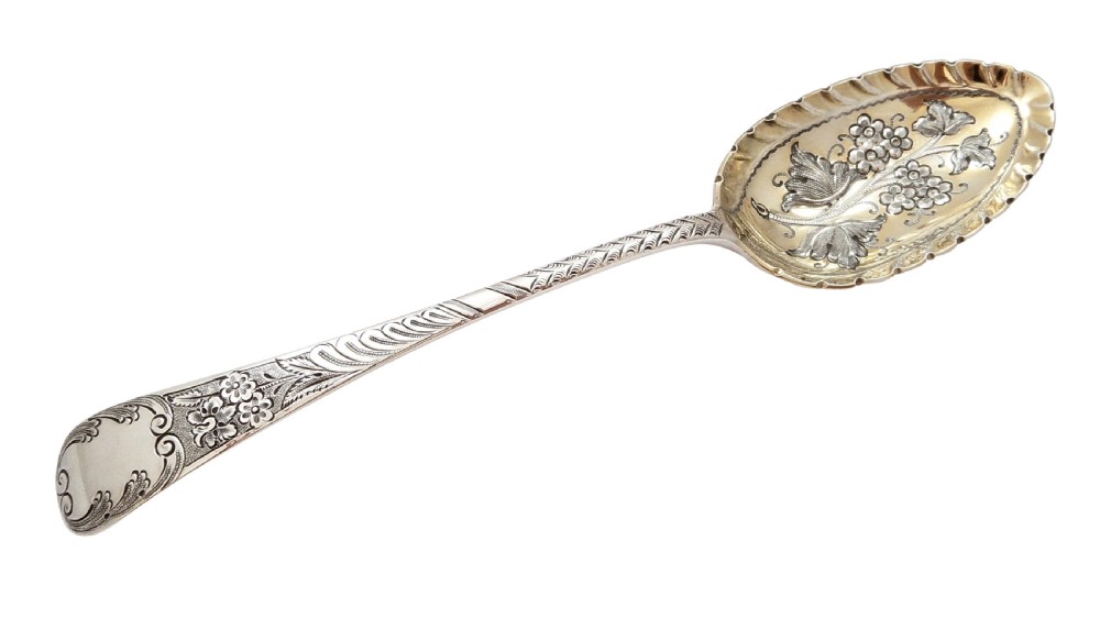 Pair of Antique Victorian Sterling Silver Berry Spoons in Case 1897 View VII