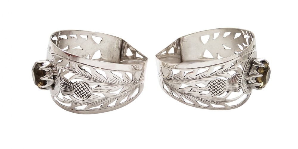 Pair of Antique Edwardian Sterling Silver 'Thistle' Napkin Rings in Case 1907 View VI