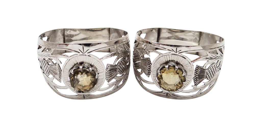 Pair of Antique Edwardian Sterling Silver 'Thistle' Napkin Rings in Case 1907 View VII