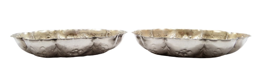 Pair of Antique Victorian Sterling Silver Gilt Dishes / Bowls 1893 View III