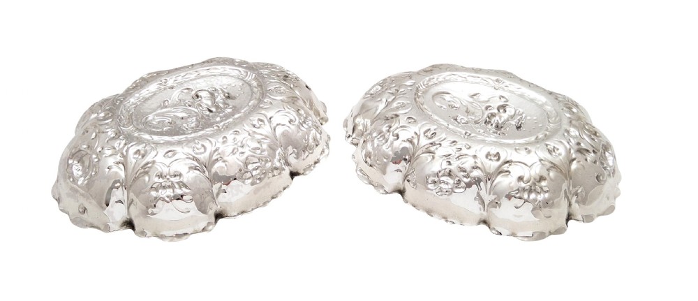 Pair of Antique Victorian Sterling Silver Gilt Dishes / Bowls 1893 View V