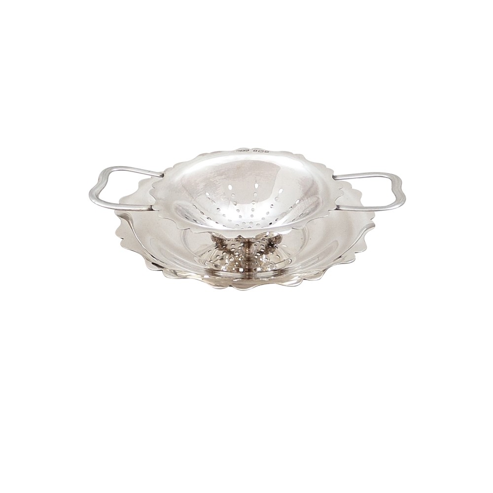 Antique Sterling Silver Tea Strainer & Drip Tray 1919